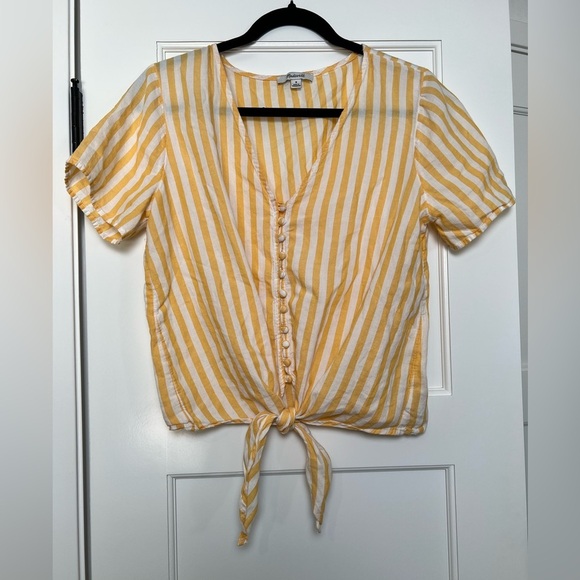Madewell Agency Tie-Front Button Top in Pompano Stripe (M) - Picture 4 of 6